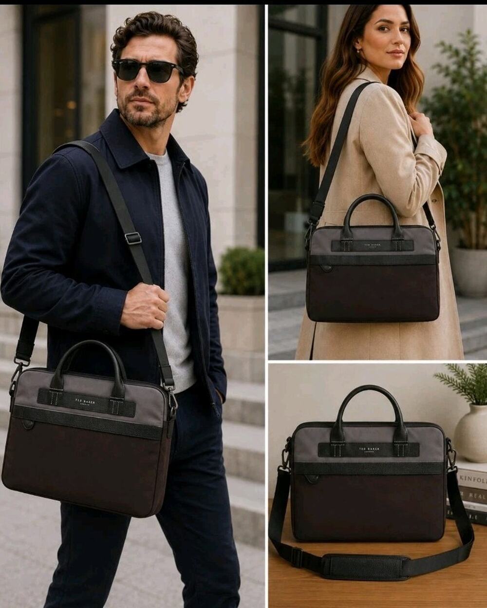 Ted Baker London Document Bag Nylon Satchel Crossbody Briefcase Black Strap NWT
